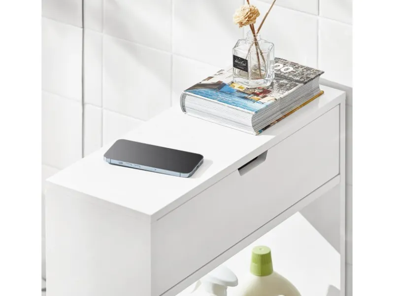 SoBuy Nischenregal mit 1 offener Ablage und 1 Klappe Kommode MDF Weiß BZR48-W< Küchenregale