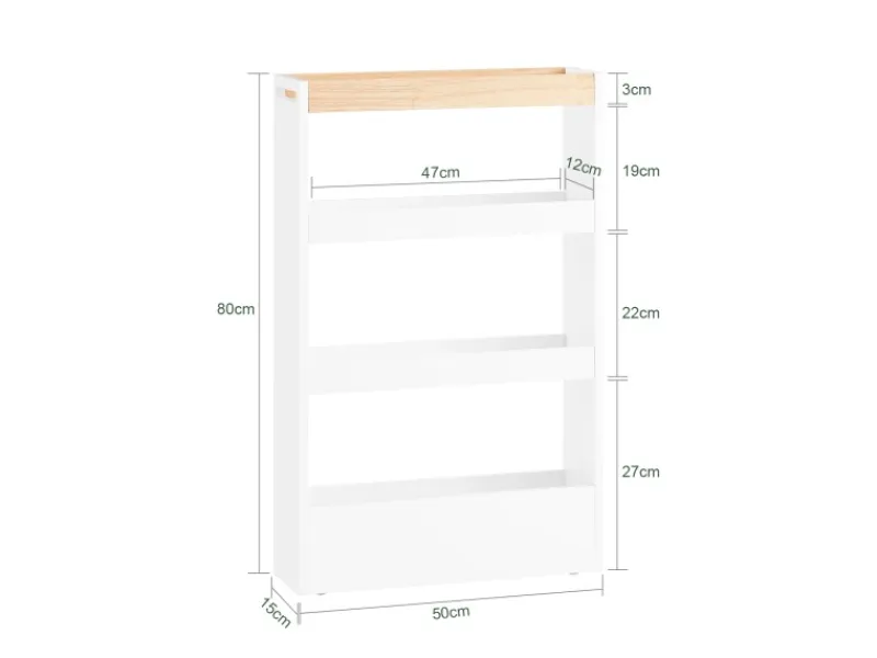 SoBuy Nischenwagen mit 4 Etagen Küchenregal Schmal Weiß 15x80x50cm NSR12-W< Küchenregale