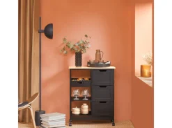 SoBuy Servierwagen Küchenwagen mit 2 Ablagen und 1 Tablett Küchenregal 67x84x37cm Schwarz FKW79-SCH< Küchenregale