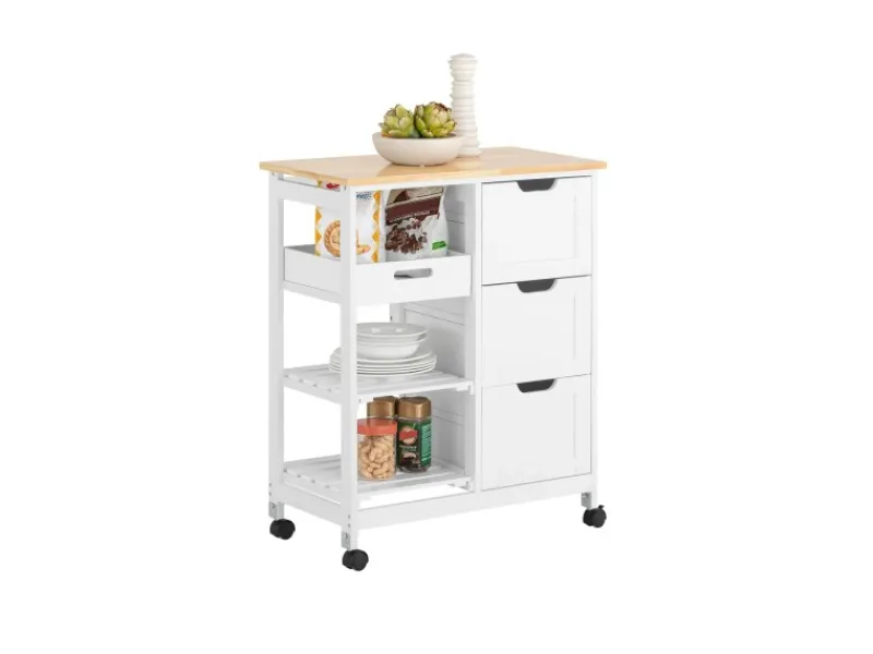 SoBuy Servierwagen|Küchenregale<Servierwagen Küchenwagen mit 2 Ablagen und 1 Tablett Küchenregal 67x84x37cm Weiß FKW79-W