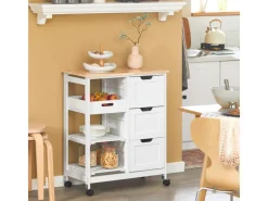 SoBuy Servierwagen|Küchenregale<Servierwagen Küchenwagen mit 2 Ablagen und 1 Tablett Küchenregal 67x84x37cm Weiß FKW79-W