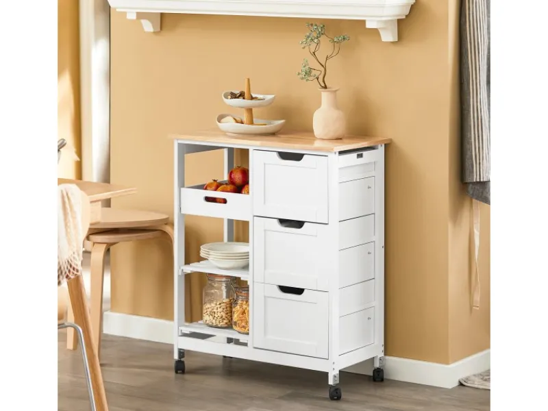 SoBuy Servierwagen|Küchenregale<Servierwagen Küchenwagen mit 2 Ablagen und 1 Tablett Küchenregal 67x84x37cm Weiß FKW79-W