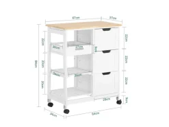SoBuy Servierwagen|Küchenregale<Servierwagen Küchenwagen mit 2 Ablagen und 1 Tablett Küchenregal 67x84x37cm Weiß FKW79-W