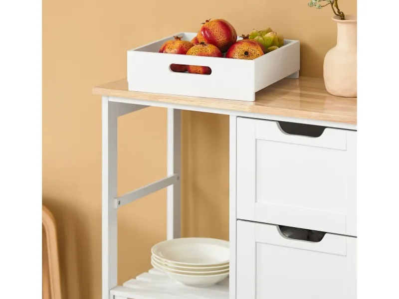 SoBuy Servierwagen|Küchenregale<Servierwagen Küchenwagen mit 2 Ablagen und 1 Tablett Küchenregal 67x84x37cm Weiß FKW79-W