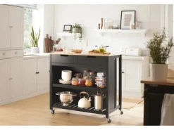 SoBuy Servierwagen|Küchenregale<Servierwagen mit 2 Ablagen Küchenwagen Küchenregal 98x94x58cm Schwarz FKW74-SCH