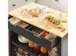 SoBuy Servierwagen|Küchenregale<Servierwagen mit 2 Ablagen Küchenwagen Küchenregal 98x94x58cm Schwarz FKW74-SCH