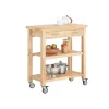 SoBuy Servierwagen mit 2 Ablagen Küchenwagen Küchenregal Kautschukholz 80x90x40cm Natur FKW24-N< Servierwagen|Küchenregale