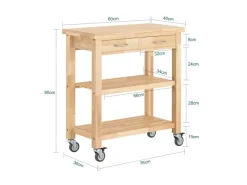SoBuy Servierwagen mit 2 Ablagen Küchenwagen Küchenregal Kautschukholz 80x90x40cm Natur FKW24-N< Servierwagen|Küchenregale