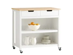 SoBuy Servierwagen mit 2 Ablagen Küchenwagen Küchenregal 98x94x58cm Weiß FKW74-WN< Servierwagen|Küchenregale