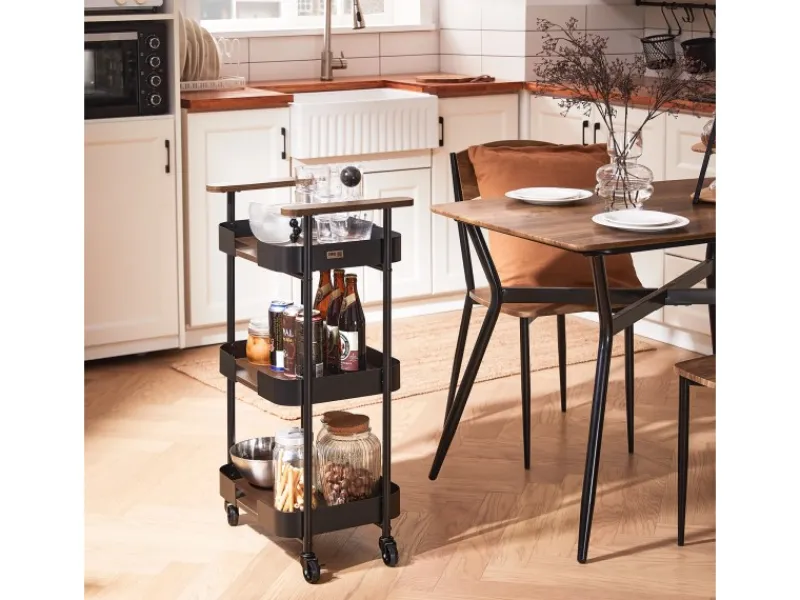 SoBuy Servierwagen<Servierwagen mit 3 Etagen Teewagen Küchenwagen 50x86x32cm SVW23-SCH