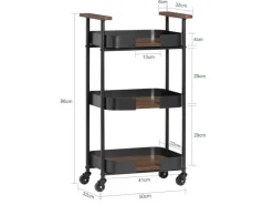 SoBuy Servierwagen<Servierwagen mit 3 Etagen Teewagen Küchenwagen 50x86x32cm SVW23-SCH