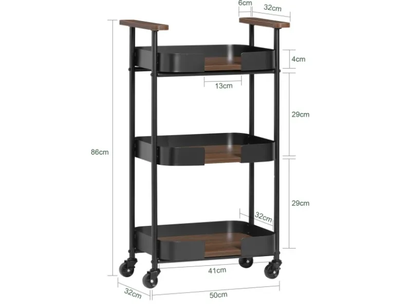 SoBuy Servierwagen<Servierwagen mit 3 Etagen Teewagen Küchenwagen 50x86x32cm SVW23-SCH