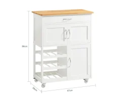 Outlet SoBuy Servierwagen mit Flaschenablagen Küchenwagen Rollwagen Weiß FKW45-WN