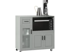 SoBuy Sideboard auf Rollen Küchenwagen Mikrowellenschrank Rollwagen FSB78-HG< Servierwagen|Küchenschränke