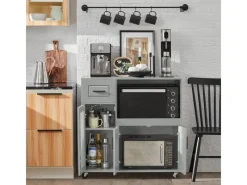 SoBuy Sideboard auf Rollen Küchenwagen Mikrowellenschrank Rollwagen FSB78-HG< Servierwagen|Küchenschränke