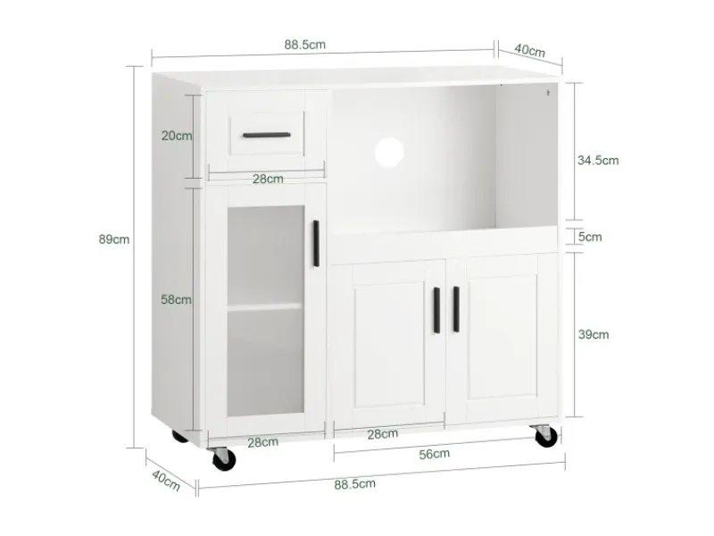 Hot SoBuy Sideboard auf Rollen Küchenwagen Mikrowellenschrank Rollwagen FSB78-W