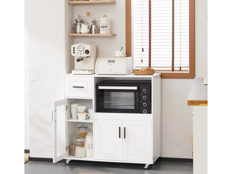 Hot SoBuy Sideboard auf Rollen Küchenwagen Mikrowellenschrank Rollwagen FSB78-W