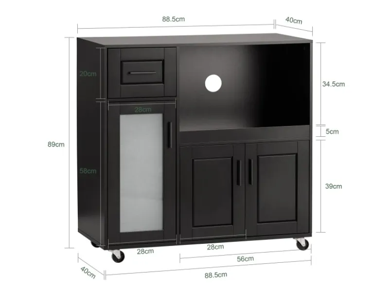 SoBuy Sideboard auf Rollen Küchenwagen Mikrowellenschrank Rollwagen FSB78-SCH< Servierwagen|Küchenschränke