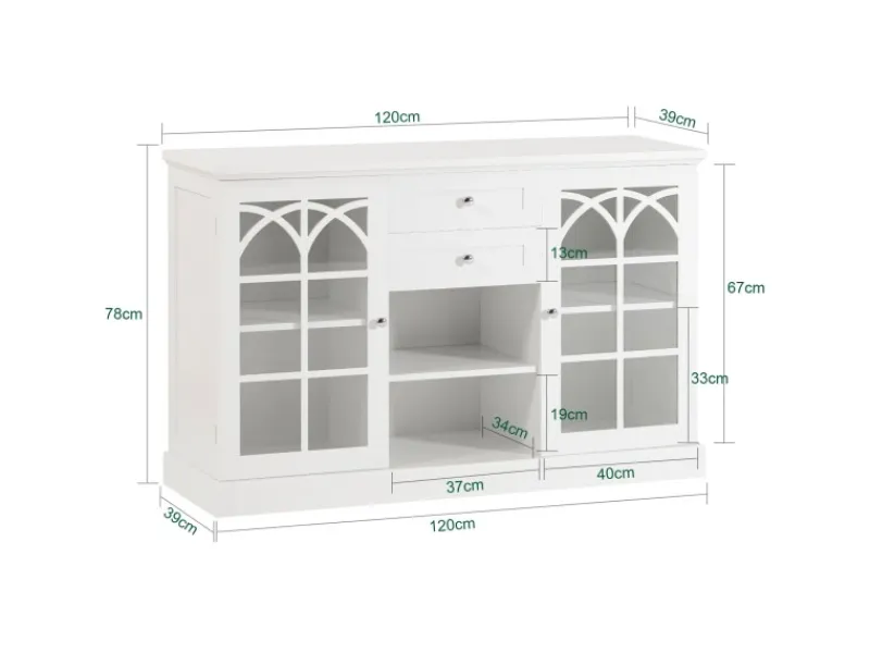 SoBuy Sideboard Küchenschrank Kommode Flurschrank Buffet Weiß FSB79-W< Küchenschränke