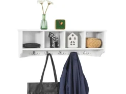SoBuy Wandgarderobe mit 5 Haken Holzwerkstoff Weiß FRG48-L-W< Küchenregale