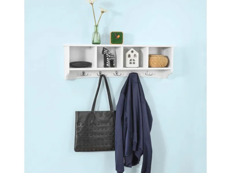 SoBuy Wandgarderobe mit 5 Haken Holzwerkstoff Weiß FRG48-L-W< Küchenregale