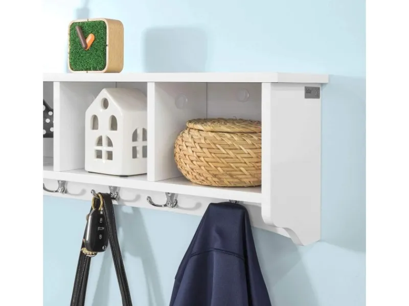 SoBuy Wandgarderobe mit 5 Haken Holzwerkstoff Weiß FRG48-L-W< Küchenregale