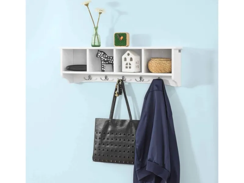 SoBuy Wandgarderobe mit 5 Haken Holzwerkstoff Weiß FRG48-L-W< Küchenregale