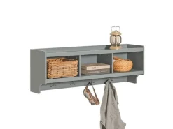 SoBuy Wandgarderobe mit 3 Körben und 4 Haken MDF Grau FHK28-HG< Küchen-Ordnungssysteme