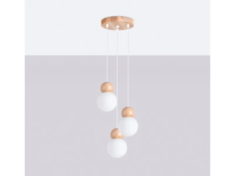 Sollux Lighting Hängeleuchte Pekka 3P Weiß/Naturfarbenes Holz< Kücheninseln