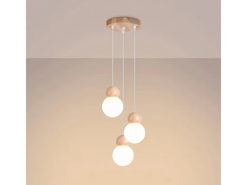 Sollux Lighting Hängeleuchte Pekka 3P Weiß/Naturfarbenes Holz< Kücheninseln