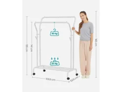 Songmics Wäschetrockner<Kleiderständer mit Rollen 52,5 cm x 103,5 cm x 155 cm Weiß