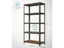 Songmics Küchenregale<Lagerregal 40 cm x 90 cm x 180 cm Braun-Schwarz