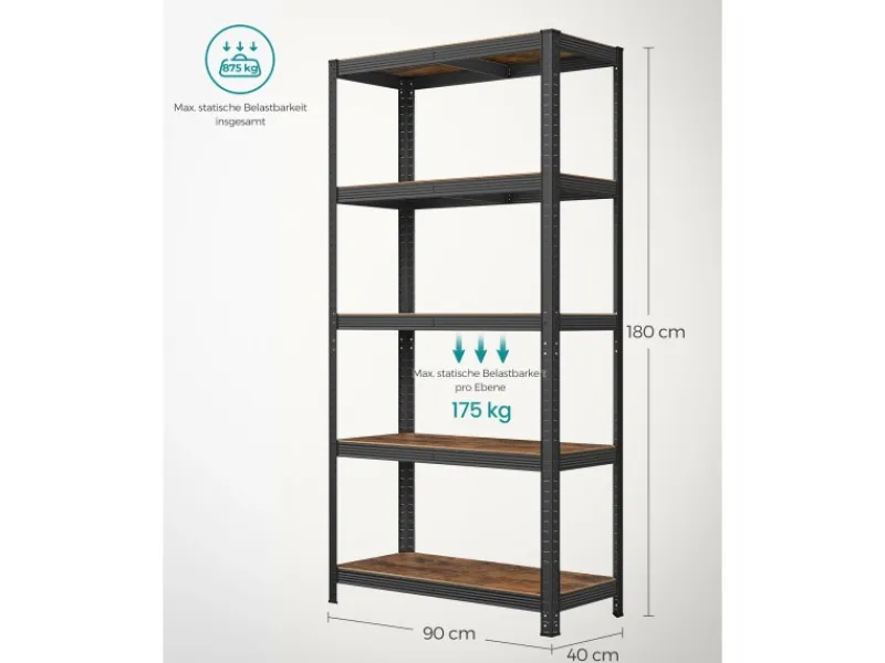 Songmics Küchenregale<Lagerregal 40 cm x 90 cm x 180 cm Braun-Schwarz