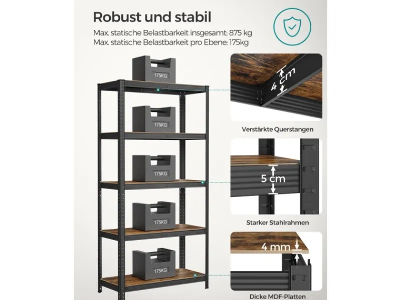 Songmics Küchenregale<Lagerregal 40 cm x 90 cm x 180 cm Braun-Schwarz