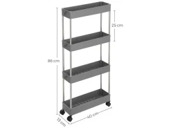 Songmics Küchen-Ordnungssysteme<Rollwagen 4 Ebenen 12,5 cm x 40 cm x 88 cm Grau