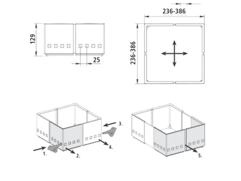 New SOTECH 4er Set Organisationsrahmen CuisioFlex 129 mm Höhe Stufenlos Verstellbar von 236 - 386 mm inkl. Anti-Rutsch-Füße