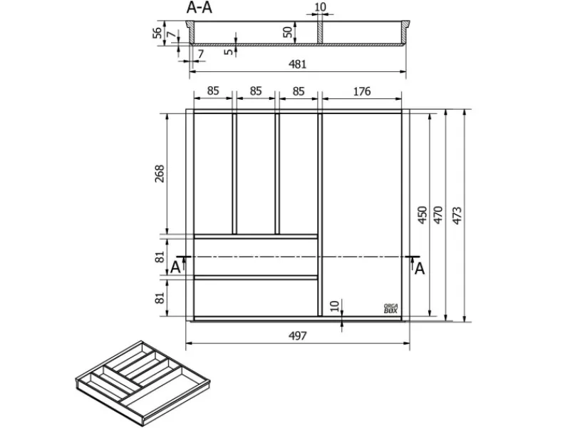 Clearance SOTECH ORGA-BOX 3 Bambus Besteckeinsatz Für 60er Schublade 473x497x56 mm mit 6 Fächer Für Nobilia Küchen Ab August 2012