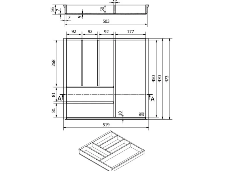 SOTECH Besteckkästen<Orga-Box-1 Bambus Besteckeinsatz 6 Fächer Für Blum Tandembox Antaro Schubladen 519x473x56 mm im 60er Schrank
