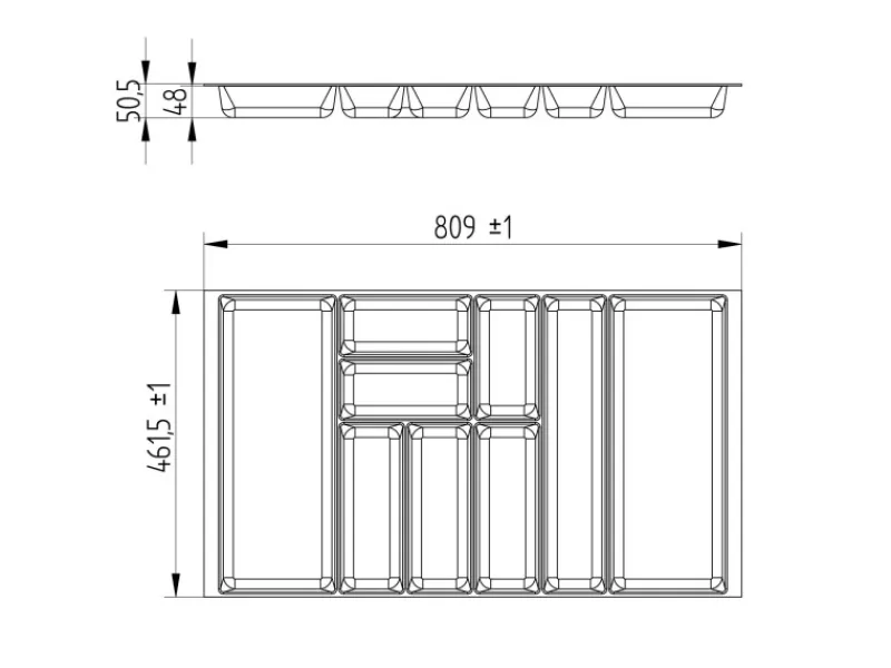 SOTECH ORGA-BOX-2 Besteckeinsatz Tiefe 462 mm Höhe 50,5 mm Für Nobilia Küchen Canvas Struktur Breite 809 mm< Besteckkästen