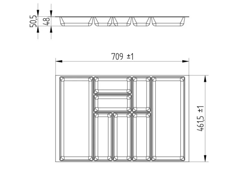 SOTECH ORGA-BOX-2 Besteckeinsatz Tiefe 462 mm Höhe 50,5 mm Für Nobilia Küchen Canvas Struktur Breite 709 mm< Besteckkästen
