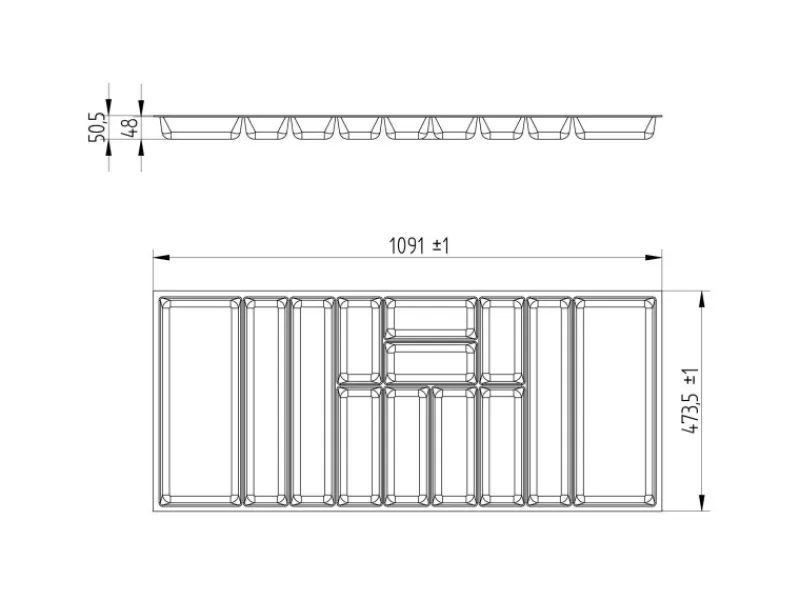 SOTECH Besteckkästen<ORGA-BOX-3 Besteckeinsätze Tiefe 473 mm Höhe 50,5 mm Schubladeneinsätze Breite 1091 mm