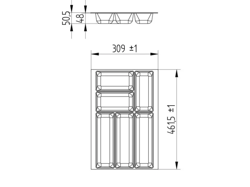 SOTECH Besteckkästen<ORGA-BOX-2 Besteckeinsatz Tiefe 462 mm Höhe 50,5 mm Für Nobilia Küchen Canvas Struktur Breite 309 mm