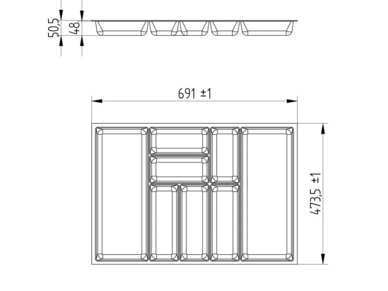 SOTECH Besteckkästen<ORGA-BOX-3 Besteckeinsätze Tiefe 473 mm Höhe 50,5 mm Schubladeneinsätze Breite 691 mm