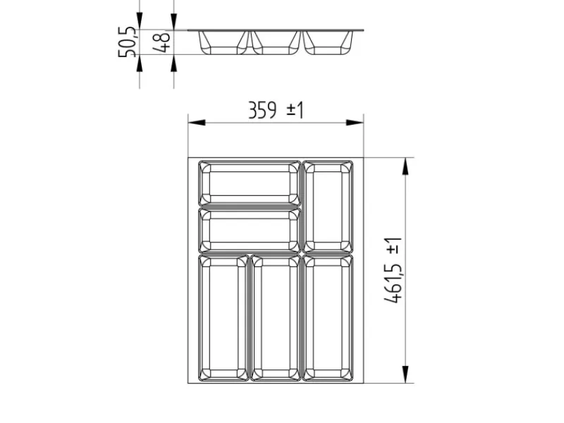 SOTECH ORGA-BOX-2 Besteckeinsatz Tiefe 462 mm Höhe 50,5 mm Für Nobilia Küchen Canvas Struktur Breite 359 mm< Besteckkästen