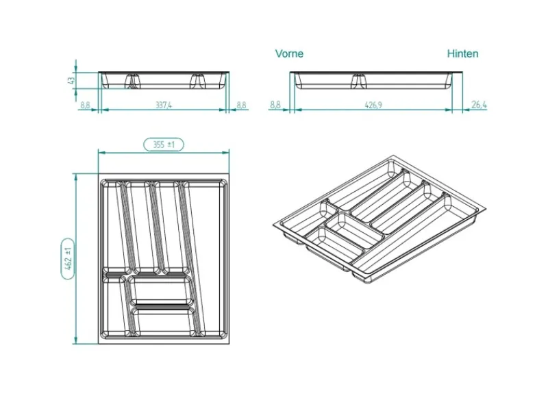 Online SOTECH ORGA-BOX II Besteckeinsatz 450 mm Höhe 45 mm Silbergrau Für Nobilia Schubladen