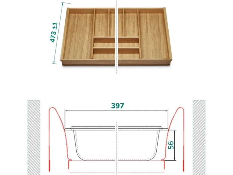 SOTECH ORGA-BOX III Eiche Besteckeinsatz 500 mm Höhe 56 mm Für Nobilia Ab 2013 Pronorm und Brigitte Küchen< Besteckkästen
