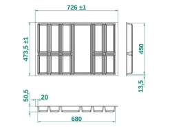SOTECH ORGA-BOX IV UNIVERSAL Besteckeinsatz 800 mm Höhe 53 mm Schubkasteneinsatz Besteckeinteilung< Besteckkästen