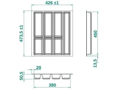 SOTECH ORGA-BOX IV UNIVERSAL Besteckeinsatz 500 mm Höhe 53 mm Schubkasteneinsatz Besteckeinteilung< Besteckkästen