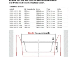 SOTECH ORGA-BOX IV UNIVERSAL Besteckeinsatz 500 mm Höhe 53 mm Schubkasteneinsatz Besteckeinteilung< Besteckkästen