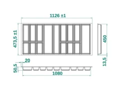 SOTECH Besteckkästen<ORGA-BOX IV UNIVERSAL Besteckeinsatz 1200 mm Höhe 53 mm Schubkasteneinsatz Besteckeinteilung